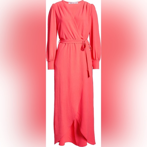 FRAICHE BY J Wrap Front Long Sleeve Dress in Coral - Picture 3 of 13